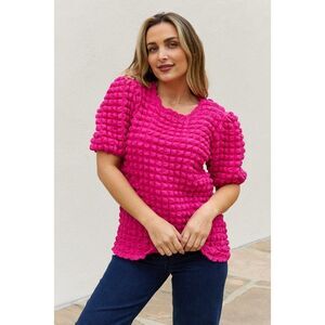 And The Why Full Size Bubble Textured Puff Sleeve Top